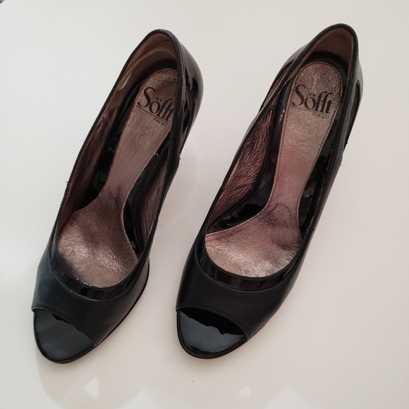 Sofft Gemini Black Patent & Leather Peep Toe Heels - Picture 7 of 7